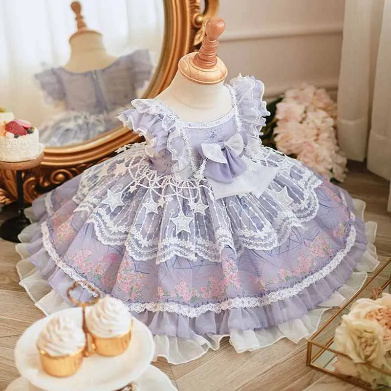Birthday Party Lolita Sweet Dress Girls Kids Summer Lace Dress Cute Princess Doll Teen Girls 2-10Y