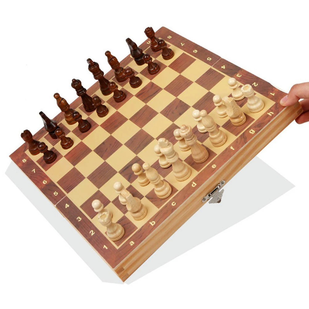 49cm de madeira dobrável tabuleiro de xadrez magnético internacional jogo  xadrez gamão damas portátil curso draughts para criança adulto - AliExpress