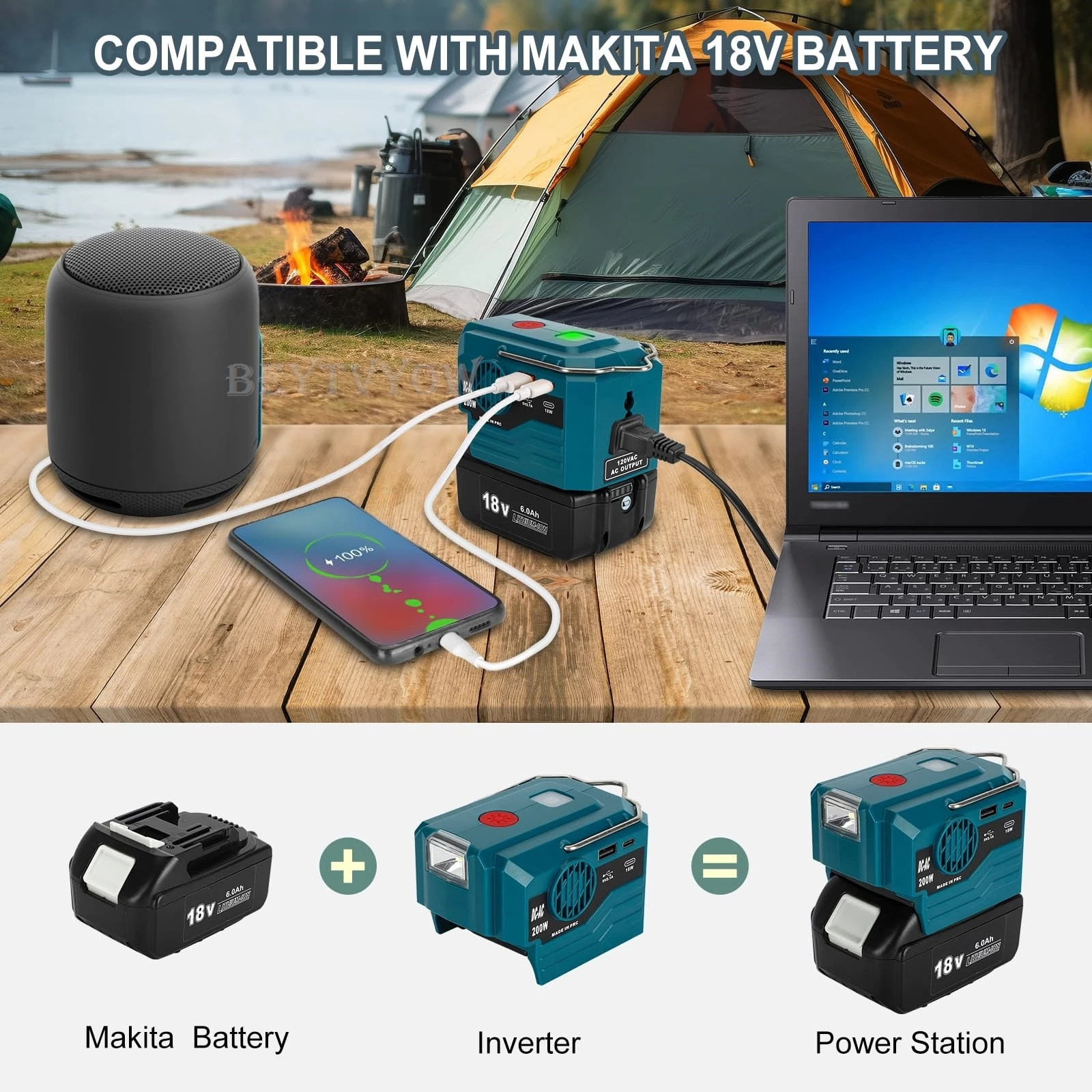 200W Power Inverter for Makita 18V Battery Modified Sine Wave Power Inverter Con
