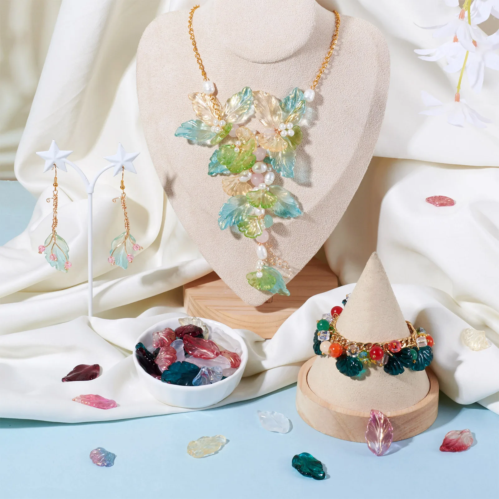 140Pcs Ginkgo Leaf Charms Baking Painted Lampwork Pendants For Women Friends DIY Jewelry Earrings Necklace Making Home Decors