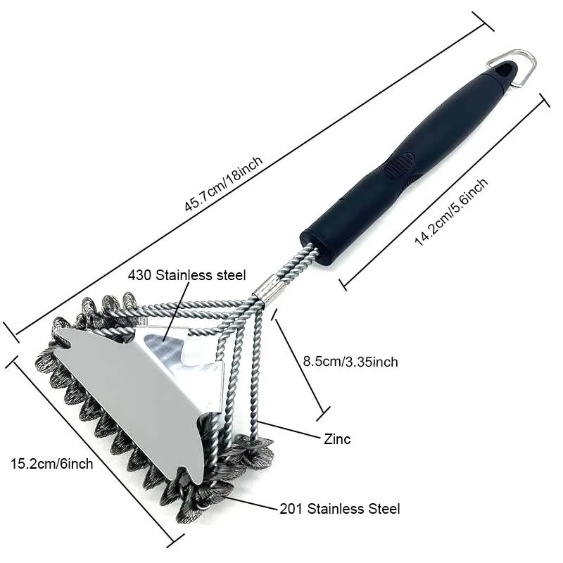 18inch Grill Grate Cleaning Brush with Scraper Stainless Steel BBQ Rack Cleaning Brush Grill Cleaner Bathroom Floor Clean Brush