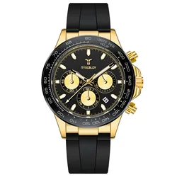 Elegant Men's Quartz Watch with Night Illumination - Perfect for Leisure, Business, and Gifting (Gold Black)