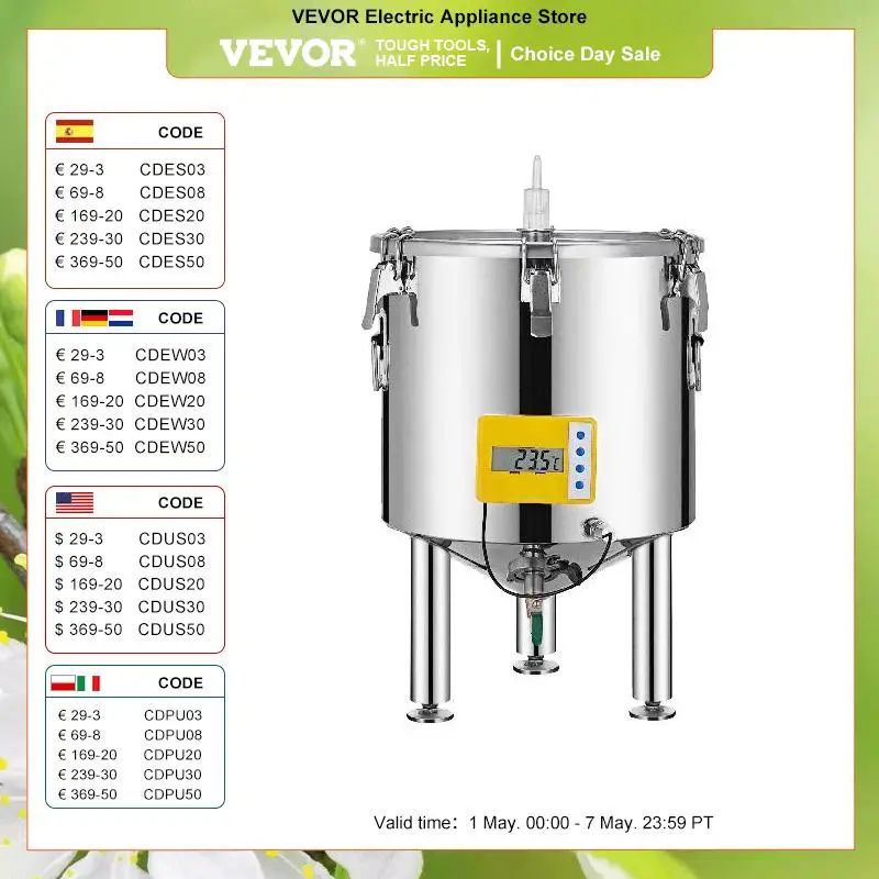 VEVOR Brauen Fermenter Eimer 304 Edelstahl 15L-50L Wein Topf Hohe Abdichtung für Getränke Milch Brau Förderung Gärung