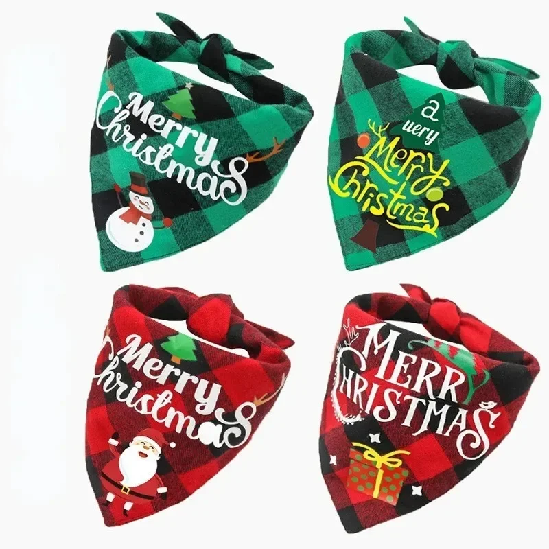 Double-Sided Dual-Use Pet Puppy Cat Scarf Bandana Christmas Triangle Scarf for Dog Small Large Washable Adjustable Accessories dog christmas bandana santa hat dog scarf triangle bibs kerchief christmas costume outfit for small cats pet dressing supplies