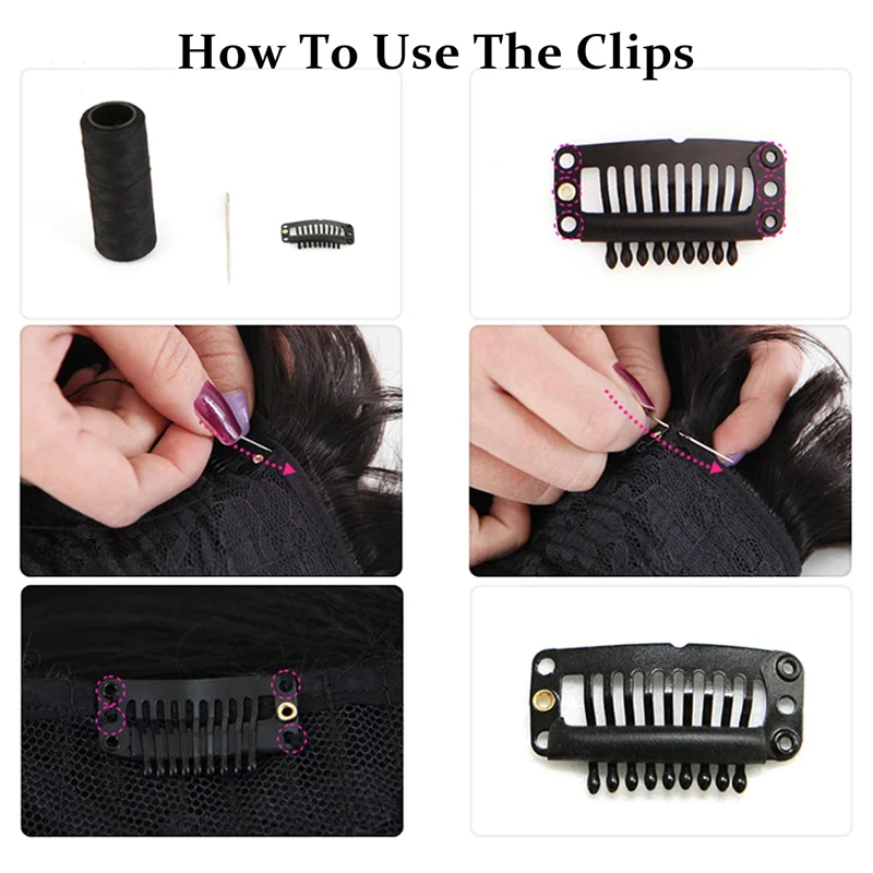9 teech Droplet Shape Wigs Clip In Hair Extension Wig Clips For Human Hair Bangs Snap Clips For Extensions Metal Comb 24Pcs