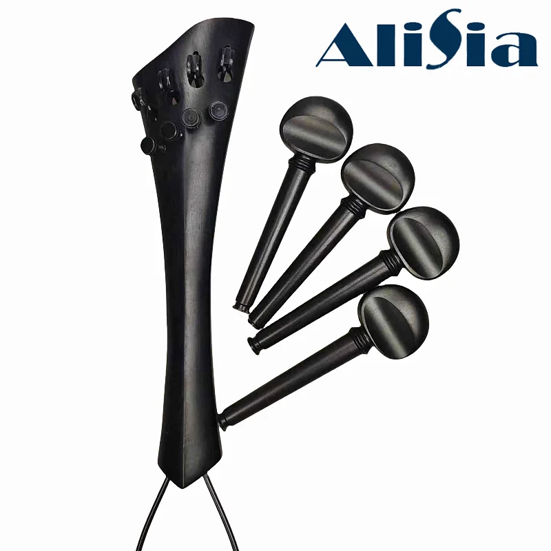 Ebony Wood Cello Tailpiece and Pegs New Model Cello Accessories Parts Tail piece with Gut Finetuners
