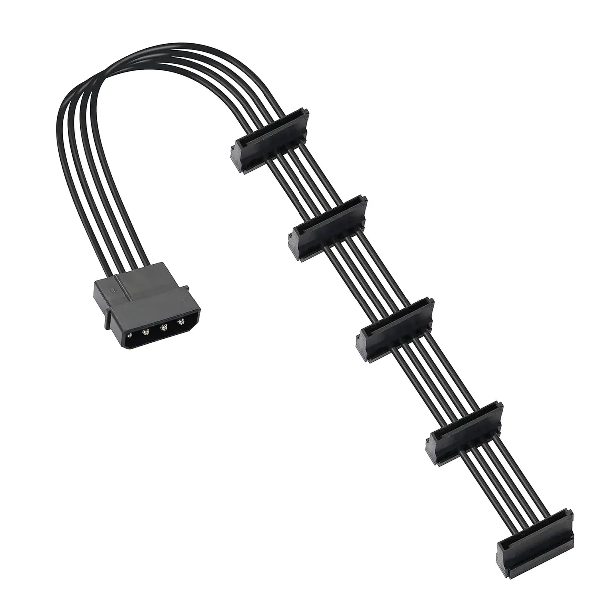 High Quality 1 Pcs Practical Durable PC Server 4 Pins IDE Molex 1 to 5 SATA Power Cable Adapter Splitter Cables 18AWG Black 40cm