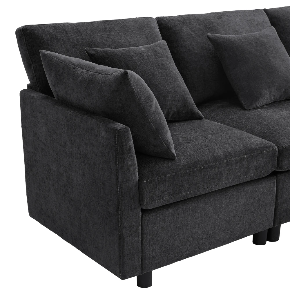 Modernes Chenille-Stoffsofa - Modulares U-förmiges Ecksofa mit abnehmbarem Fußhocker, perfekt für das Wohnzimmer. – Detail 24