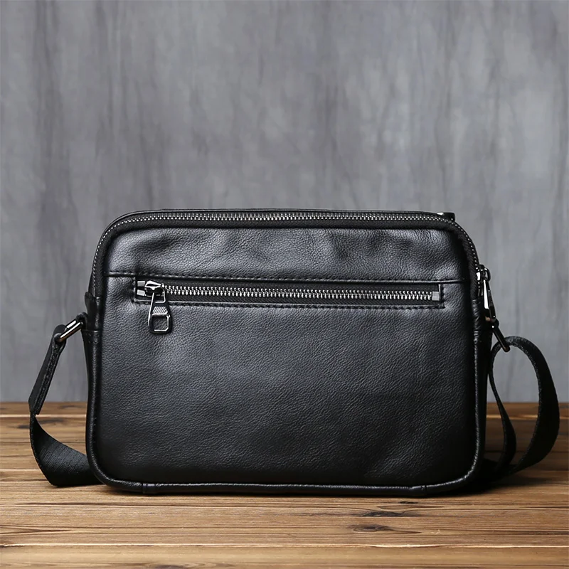 NZPJ Casual Leather Men Shoulder Bag Natural Cowhide Messenger Bag Large Capacity Business Solid Color Backpack for 10-inch Ipad