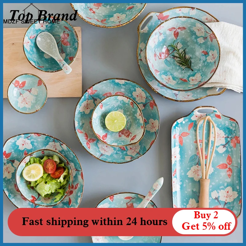 Plato de cerámica japonés para vajilla apta para horno microondas, ensalada, Sushi, carne, salsa, pintado a mano| | - AliExpress