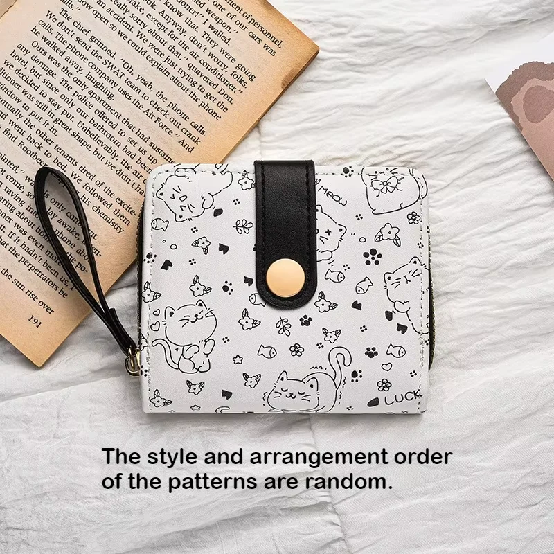 Cute Cat Cartoon Coin Purse - Girls' Large Capacity PU Leather Wallet with ID Card Holder