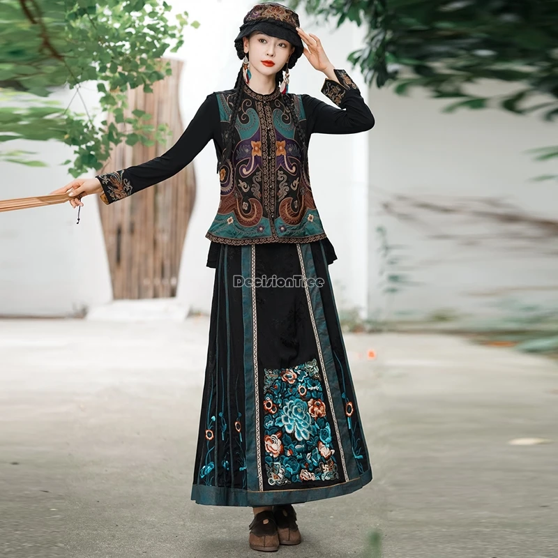 chinese national embroidery sleeveless stand collar vest women retro loose style elegant casual ethnic daily vest top t001