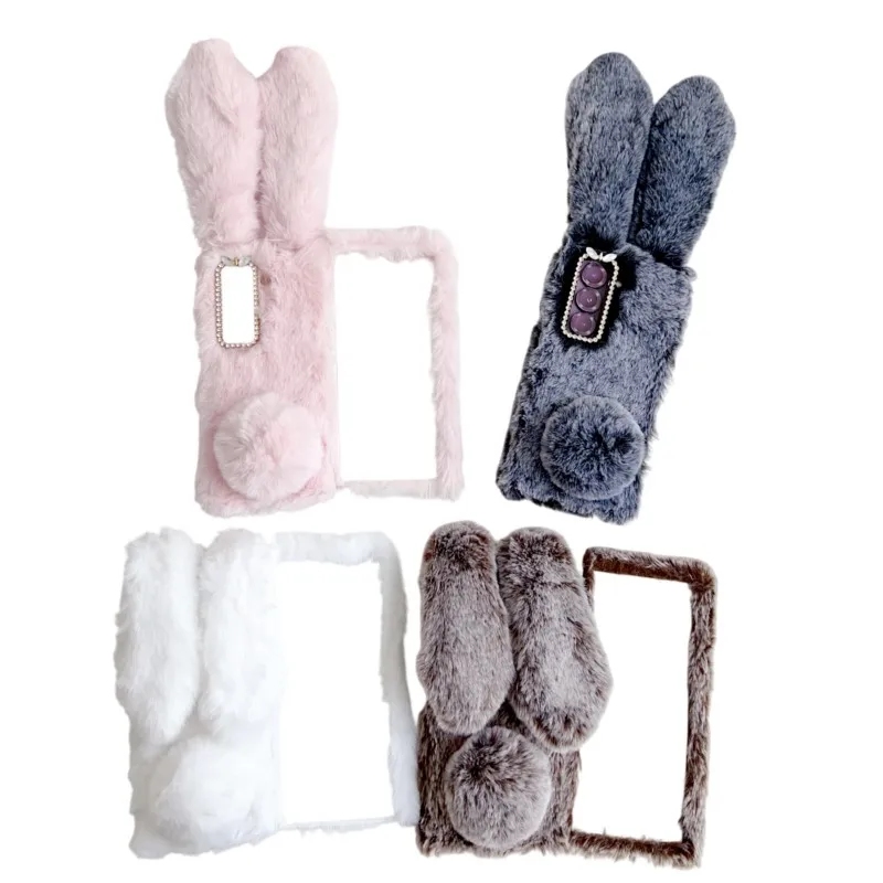 Plush Bunny Fur 3D Phone Case - Fluffy Cute Rabbit Design Silicone Cover