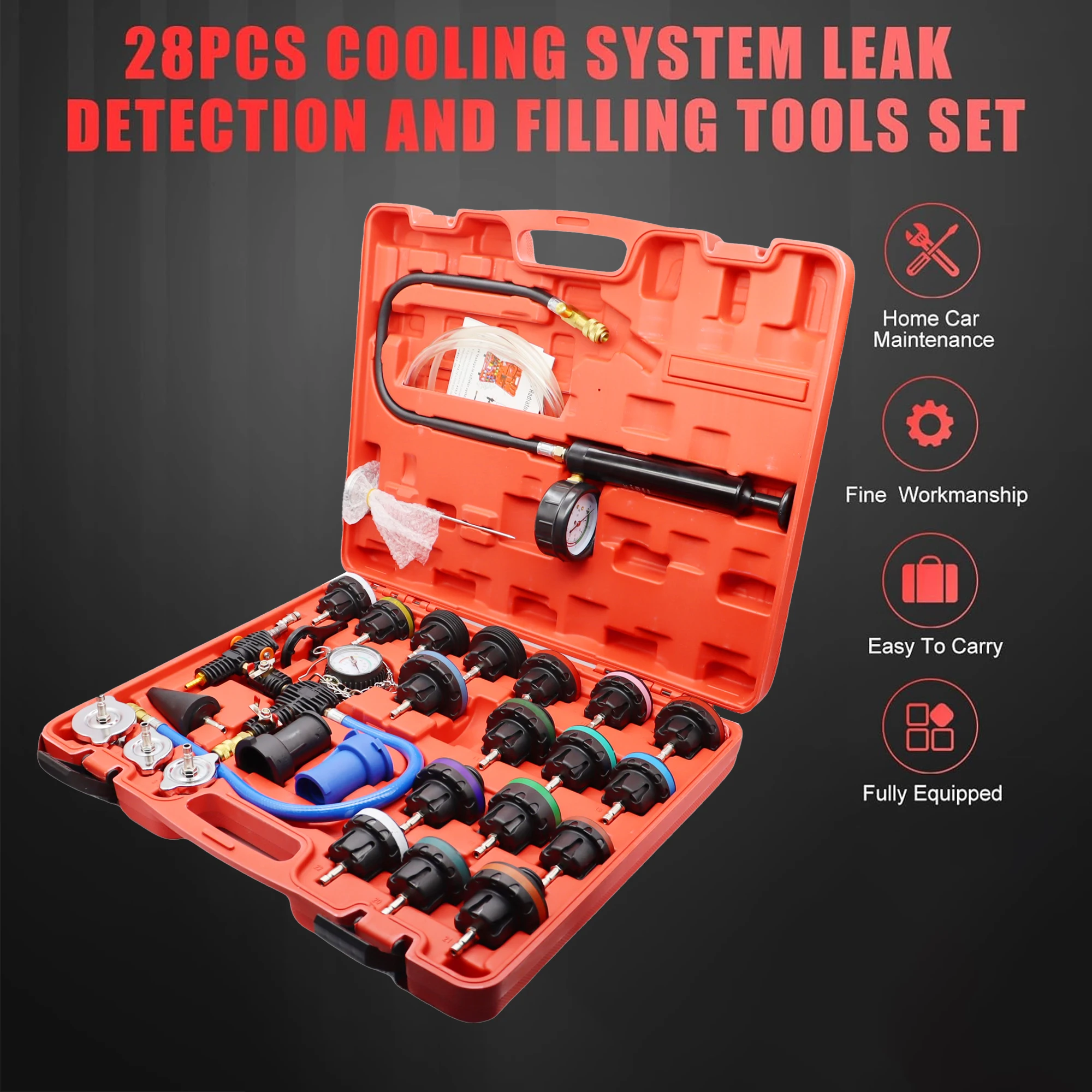 28個入りユニバーサルラジエーター圧力テスターセット真空式冷却システムテスター水タンク漏れ検出器ツール