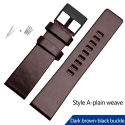 Genuine Leather Strap Bracelet for DIESEL Watch - Black/Brown, Multiple Widths (A dark brown - black)