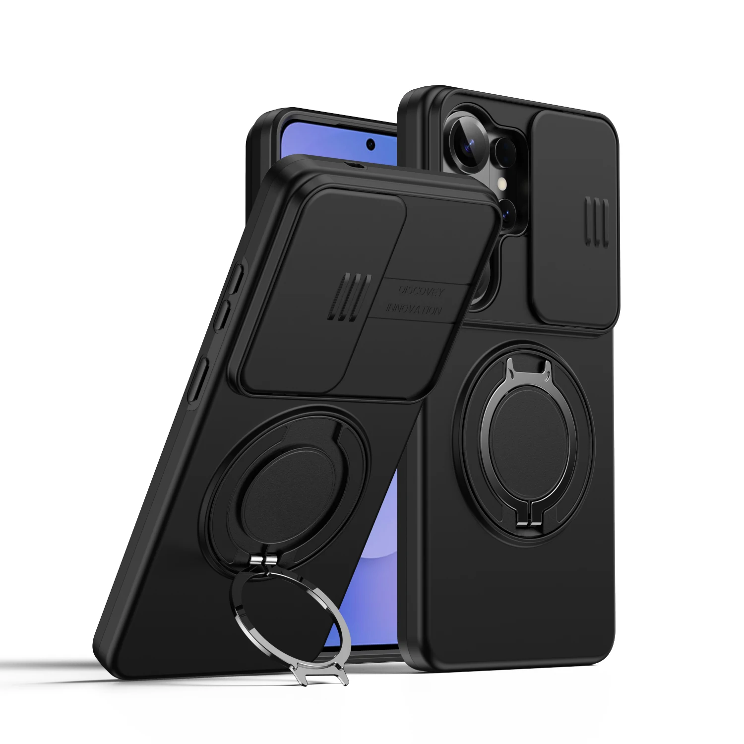 Magnetic Ring Stand Phone Case with Slide Camera Lens Protection and Durable Hybrid Design