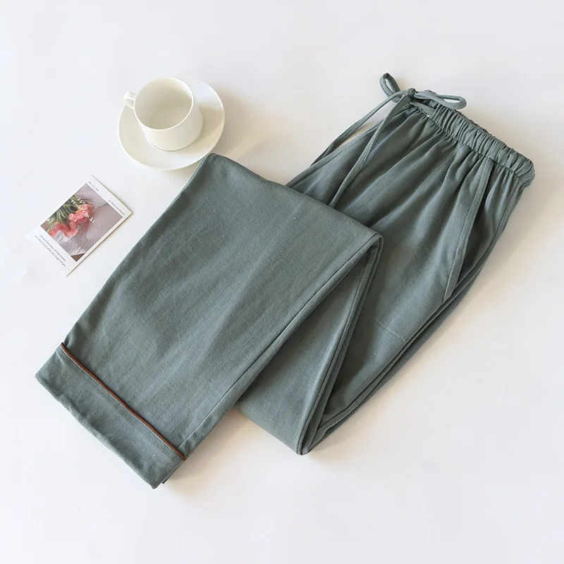 2024 Spring and Autumn New Couple Sleepwear 100% Cotton Knitted Large Men's and Women's Home Pants Solid Color Casual Pants