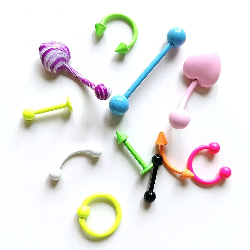 

40 шт., неоновые разноцветные кольца для пирсинга, бровей, носа, языка, губ, пупка, живота