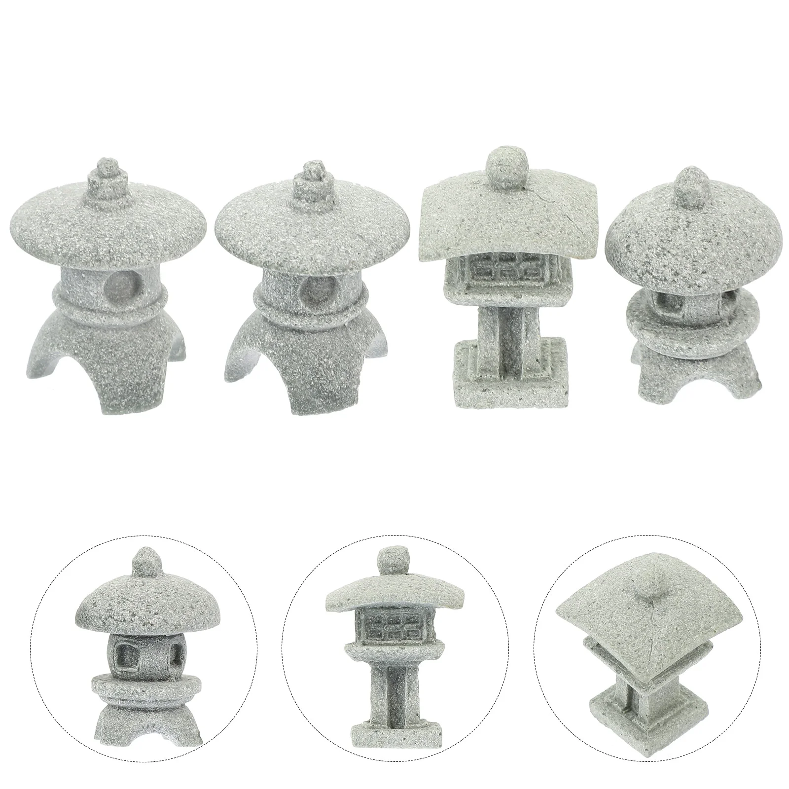 4 Pcs Zen Garden Decor Mini Ornaments Pagoda Statue Gardening Sand Table Sandstone