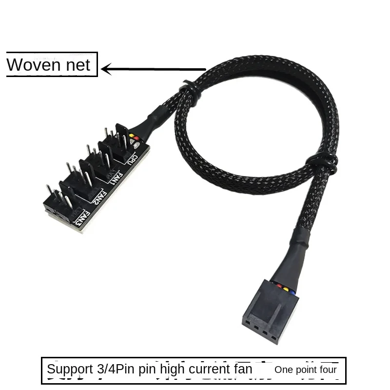 PWM Fan Hub PC CPU Cooling 4/3PIN Fan Power Cable Hub Adapter Sleeved Case Splitter for Computer Cooler Case Fans 1 To 5(40cm)