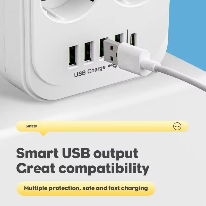 Power Strip EU Plug AC Outlet Power Strip Multitap Extension Cord Electrical Socket 4 USB Ports Fast Charge Multiprise Network Filter