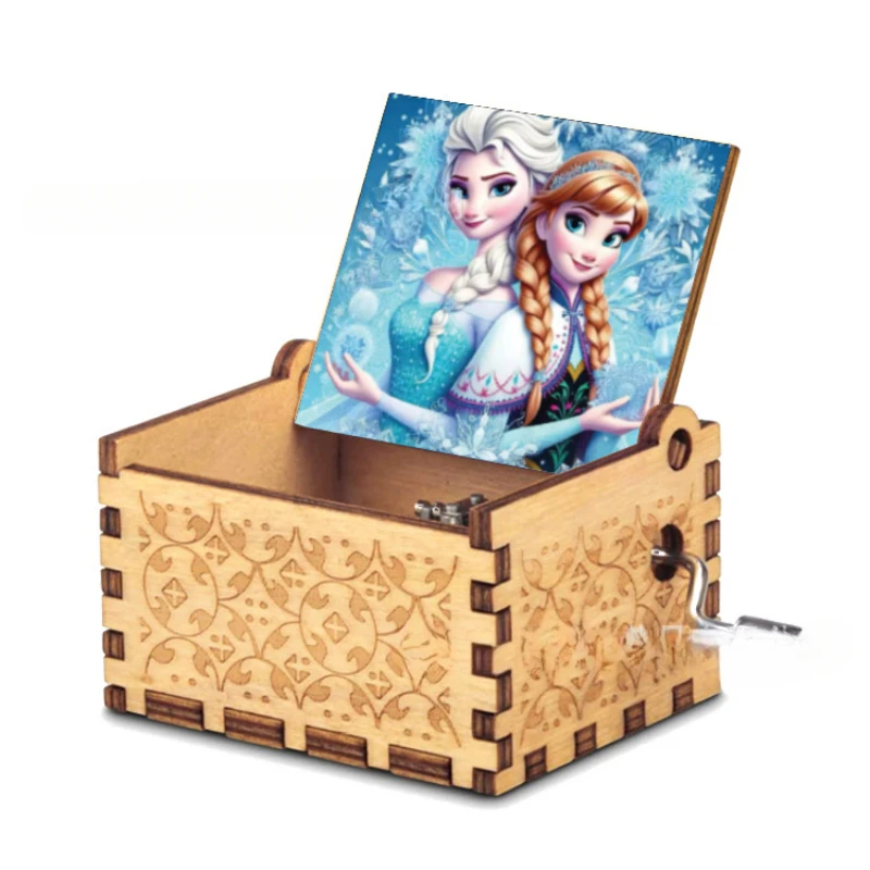 Wooden music box ornament Classical engraving hand crank Princess Elsa music box Frozen music box wholesale 6