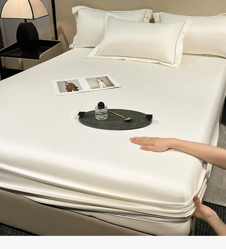Spannbettlaken aus Maulbeerseide mit Gummibändern, luxuriöser Matratzenbezug für Einzelbett, Doppelbett, Queen-Size-Bett, 120/140/160/180 – Detail 7