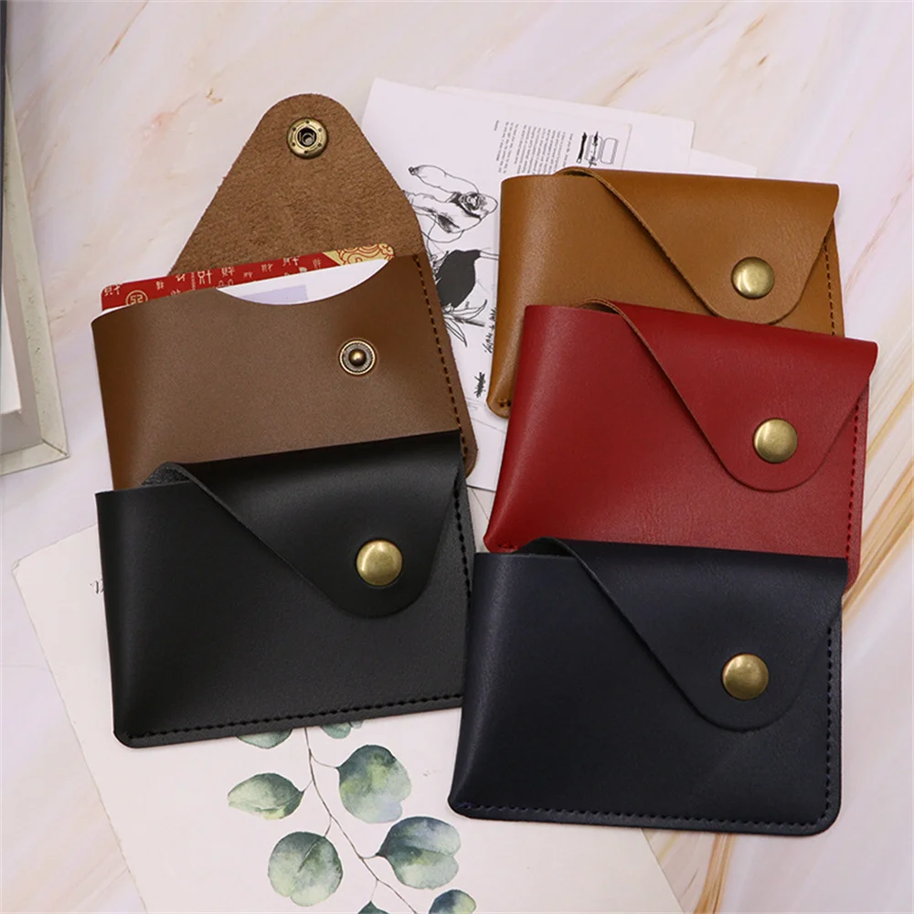 PU Leather Mini Slim Wallet Man Business Id Card Holder with Snap Button Vintage Short Ultra Thin Card Credit Card Holder Wallet