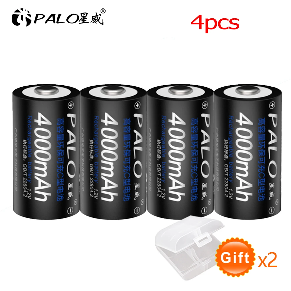 PALO R14 C Cell battery C size rechargeable battery 1.2V 4000mAh NI-MH + intelligent fast charging LCD charger for AA AAA C D 9V coin cell Batteries