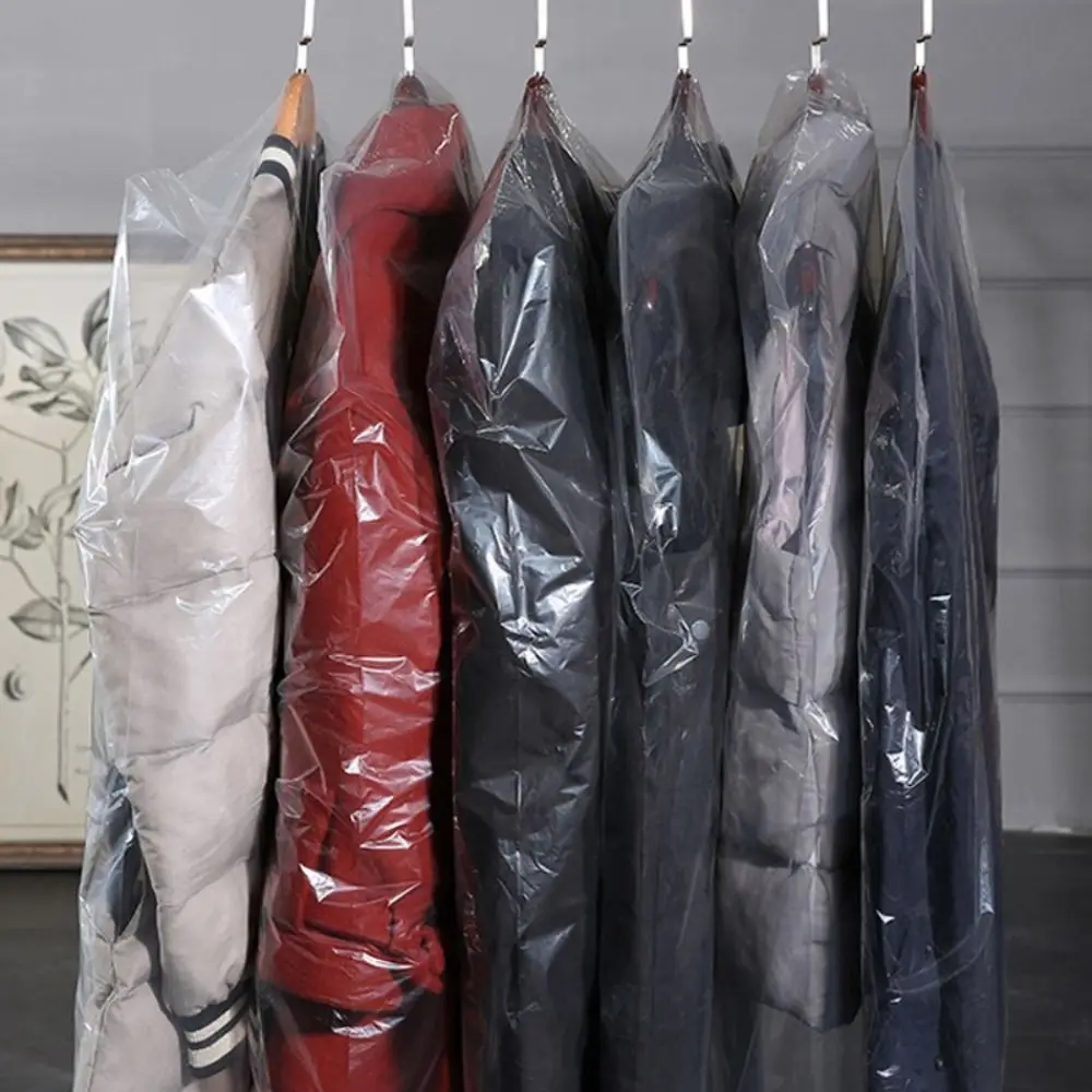 10Pcs Clothes Dust Cover Clear Plastic Disposable Waterproof Garment Bags Wardrobe Hanging Clothing Coat Dust Cover 2