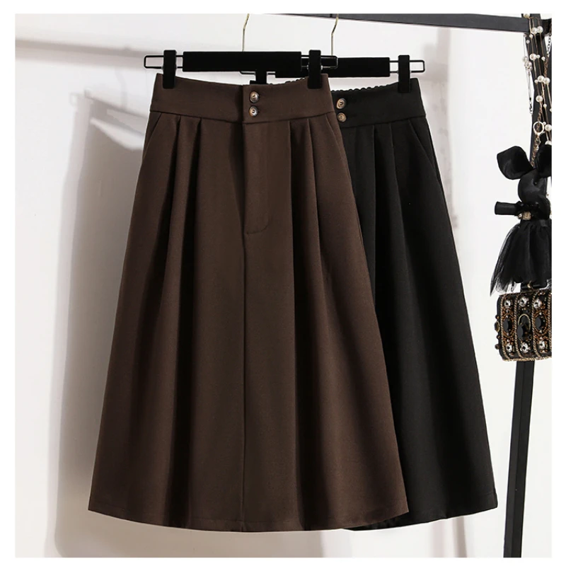 

JMPRS Elegant Woolen Black Skirt Women Korean Fashion Elastic High Waist Skirts Female Fall Winter Vintage Thick Faldas Mujer