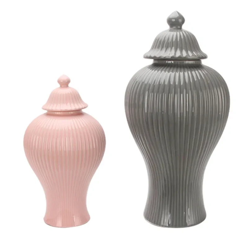 Ceramic General Jar Porcelain Ginger Jar Stripe Sealed Tea Storage Tank with Lid Ceramic Handicraft Ornaments Home Decoration 6