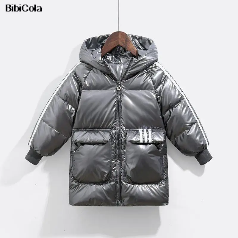New children's down jacket mid-length boys and girls wash-free thickened hooded autumn and winter coat 3-7 years old cotton coat