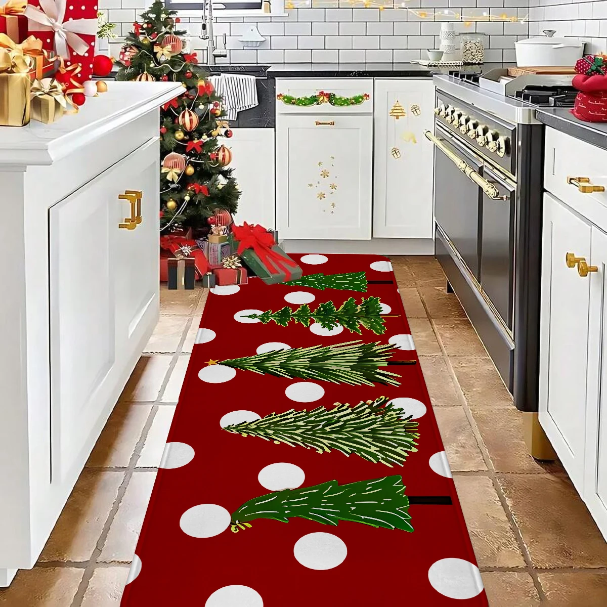1pc Merry Christmas Kitchen Decoration Carpet Floor Mat Multi Form Christmas Tree Forest Design Anti Slip Soft Flannel Floor Mat_voghion.com