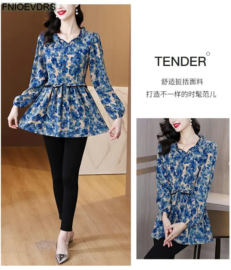 Loose Clothes Women 2024 Autumn Elegant Office Lady Button Basic Shirts Casual Retro Vintage Ruffles Tunic Peplum Tops Blouses