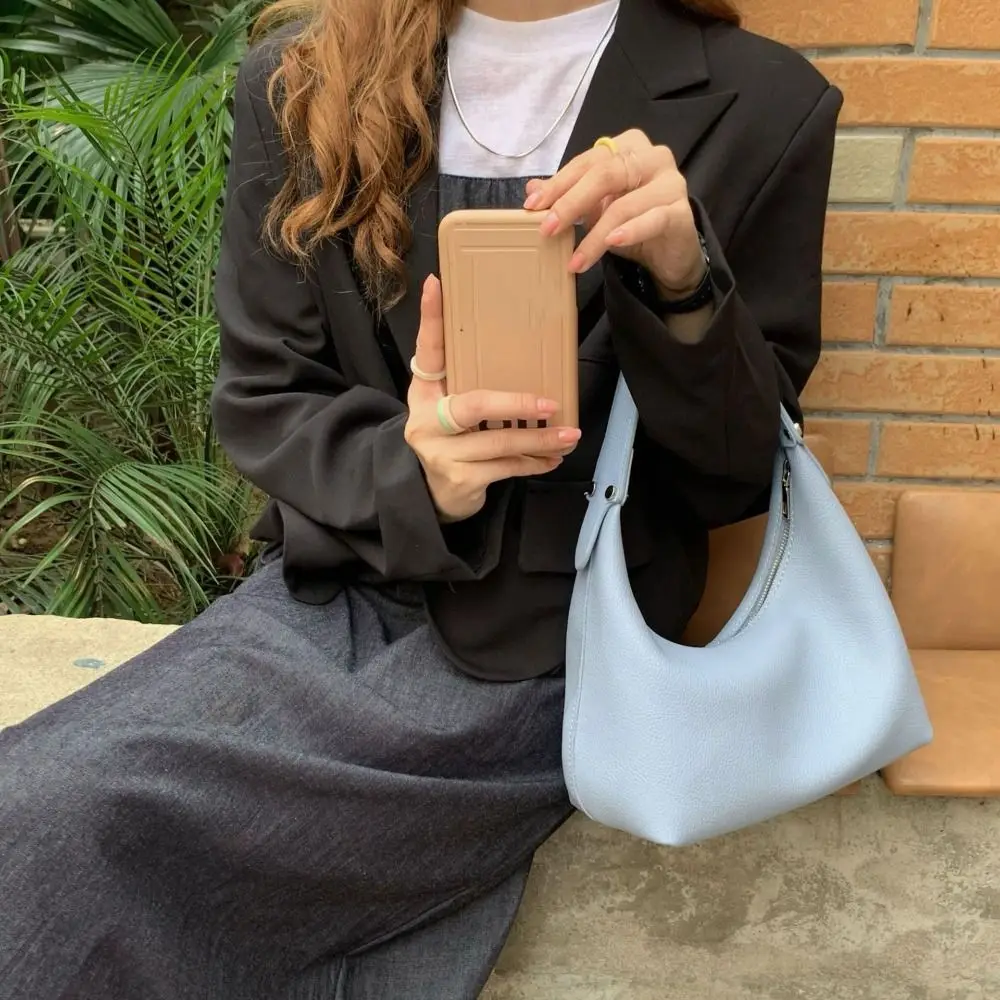 Borsa Hobo in PU di Grande Capacità, Borsa a Tracolla Monocolore, Design alla Moda in Stile Coreano e Francese per Ragazze/Donne - immagine 3
