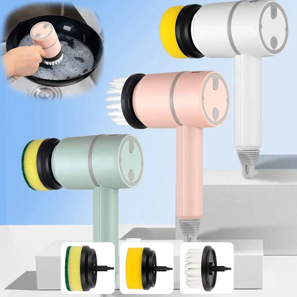 3 In 1 Electric Cleaning Brush 1200mAh USB Chargeable Spin Scrubber Brush Polisher Sponge For Kitchen Bathroom Clean Brush Tools