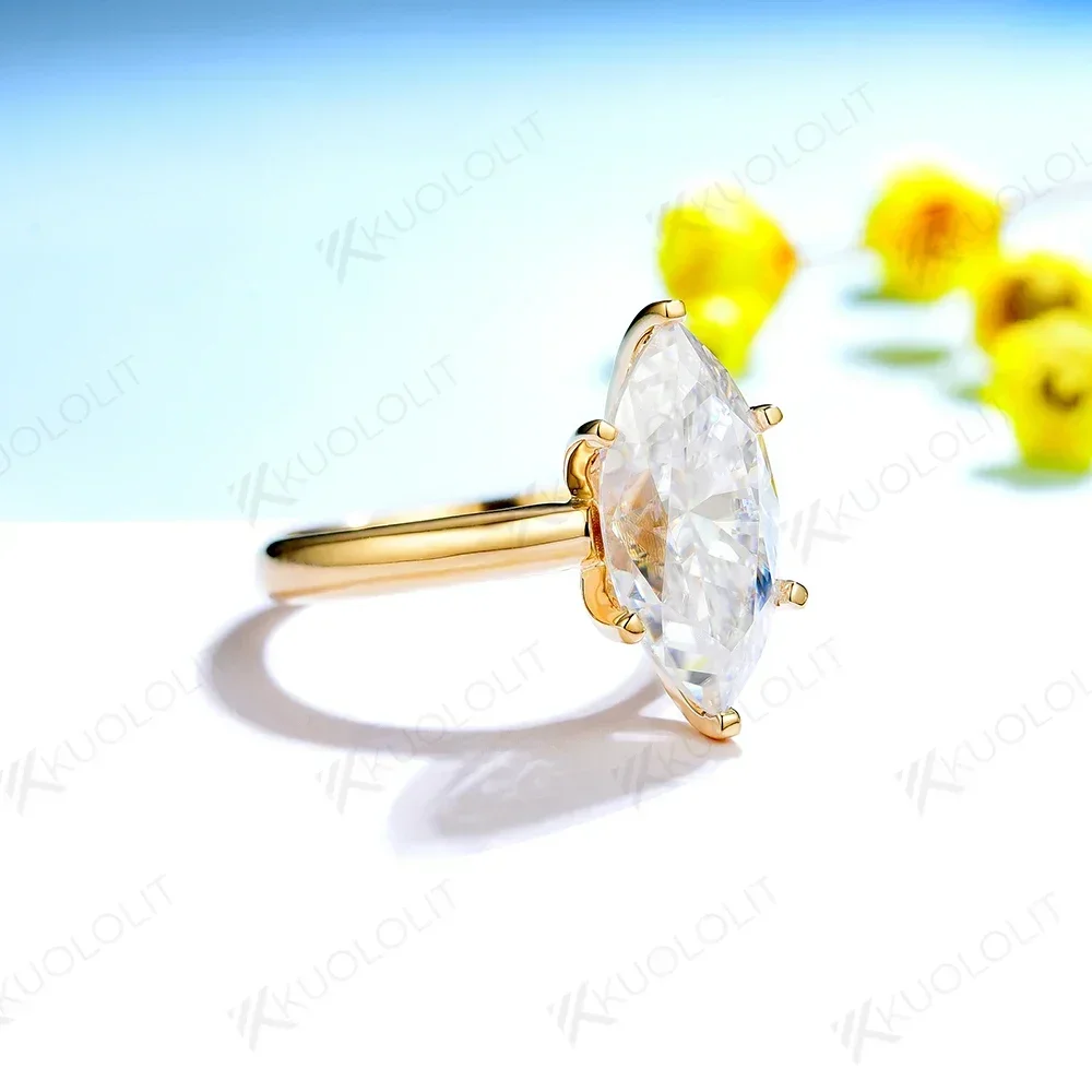Kuololit 4CT Marquise Cut Moissanite Diamond Rings for Women