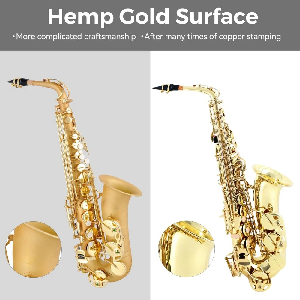Golden Alto Saxophone E Flat Alto Sax Professional Playing Brass Saxophone Kit with Carrying Case,Mouthpiece,Reeds