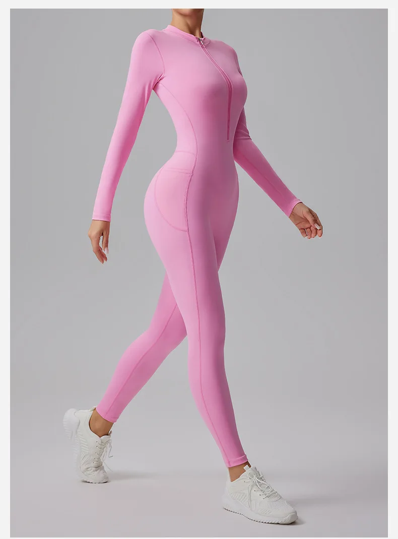 Damen-Trainings-Body mit halbem Reißverschluss, Yoga-Trikot mit nacktem Gefühl und schmaler Passform, nahtloser Tanz-Ganzanzanzug für Fitnessstudio, Fitness, S-XL – Detail 12