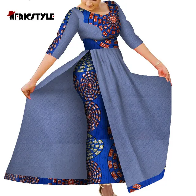 African Women's Dress Bazin Riche Traditional Ankara Print Lady Dress with Skin Fashion Robe Afrcaine Femme Lady Evening Gowns 11