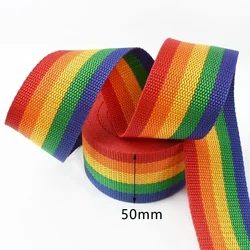 Vibrant Rainbow Polyester Webbing Nylon Ribbon for Crafting and Accessories (Rainbow - 50mm)
