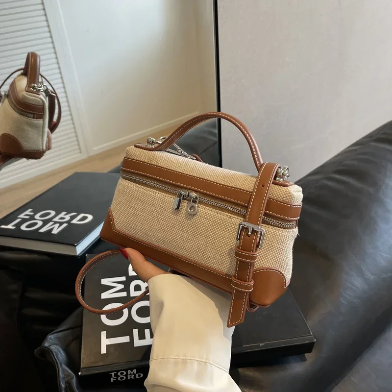 retro canvas handbag for women,women’s summer crossbody bag,contrast color casual handbag,small square canvas shoulder bag,casual women’s sling bag,retro fashion canvas purse,lightweight canvas handbag