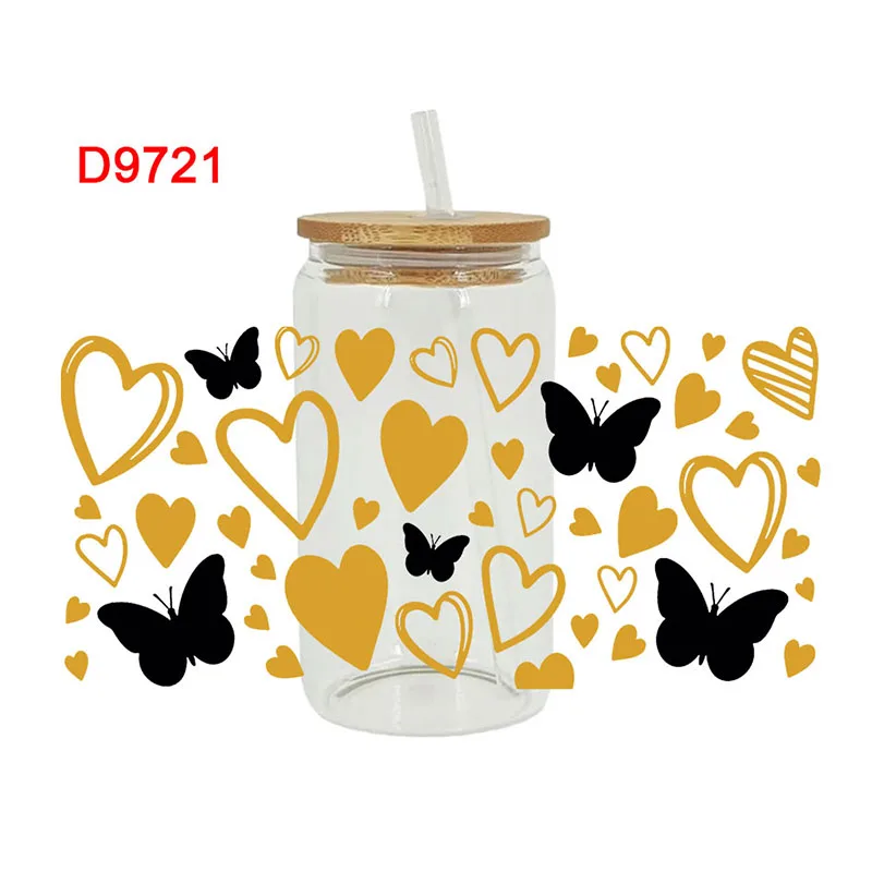 UV DTF Transfers Stickers, Cup Wraps, Love Printed for DIY Glass, Ceramic Metal Leather, Valentine's Day, 3D, 16oz D9667