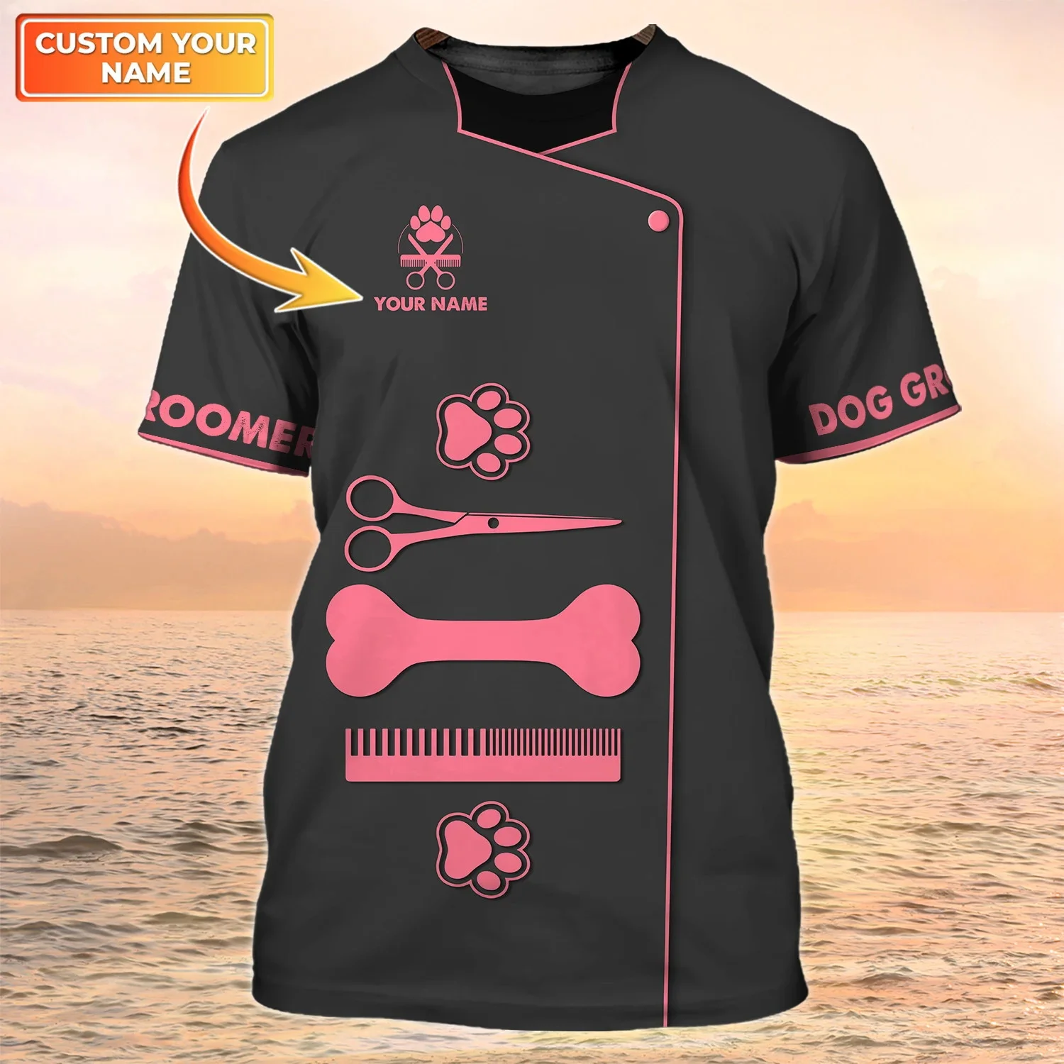Neueste Sommer Mode männer T-shirt Hund Barber Pesonalized Name 3D Gedruckt t shirt Unisex Casual Tops Pet Groomer Uniform DW148 – Detail 23