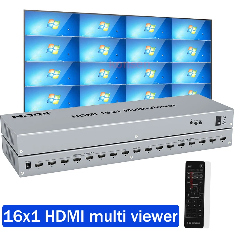 HDMI 멀티 뷰어 심리스 스위치 화면 분할기, 16x1 HDMI 스크린, 16 in 1 out, 1080P 쿼드 멀티 뷰어 4, 6, 8, 16 PC