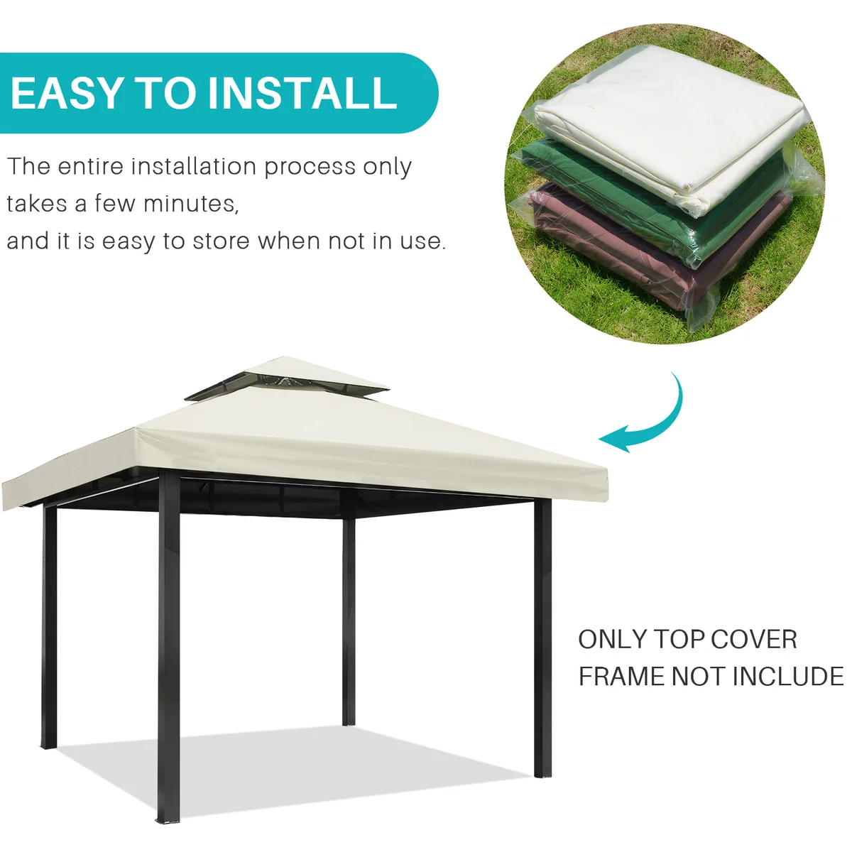 3x3m Canopy Replacement Top Canopy Cover Replacement 118"x118" Double Tiered Gazebo Covers for Yard Patio Garden Canopy Sunshade — view 4