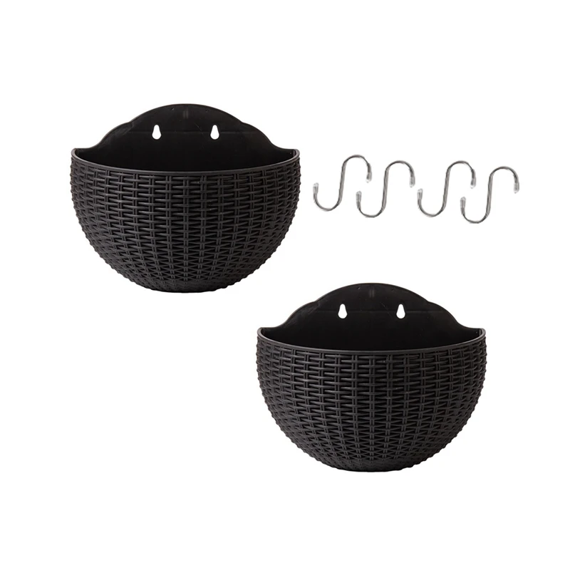 

2PCS Garden Plant Container Outdoors Solid Color Flowerpot Wall Mounted Hanging Basket Planter Pot For Balcony