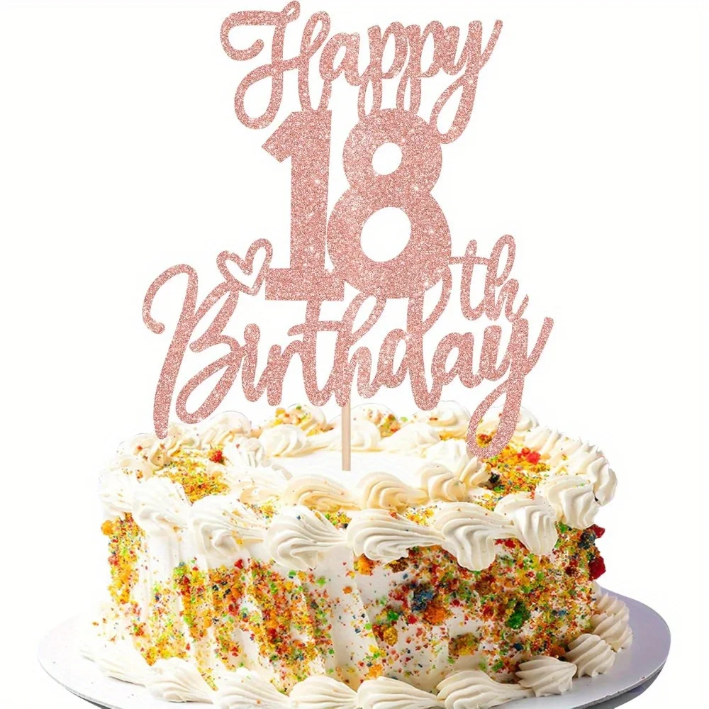 1 PCS Happy 18th Birthday Cake Topper Glitter Cheers to 18 Years Birthday Cake Pick Eighteen Hello 18 Fabulous Cake Decorations