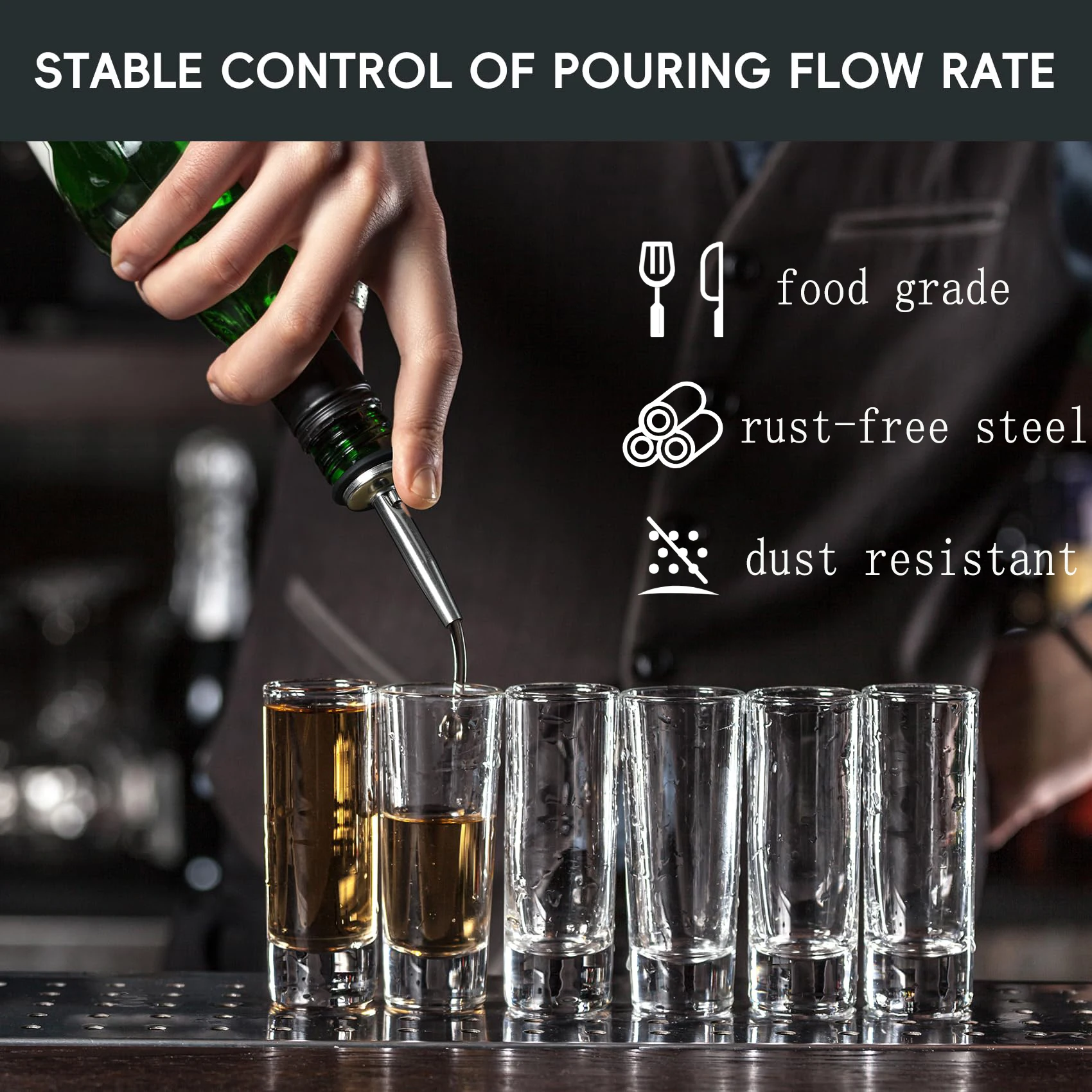 12-100Pcs Bottle Pourers Stainless Steel Liquor Spout Wine Bottle Stopper Rubber Dust Caps Olive Oil Bar Accessories